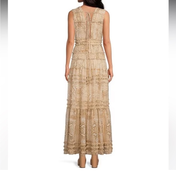 Gianni Bini Athena Snake Print Crinkled Chiffon Plunging A-Line Maxi Dress - Picture 3 of 16